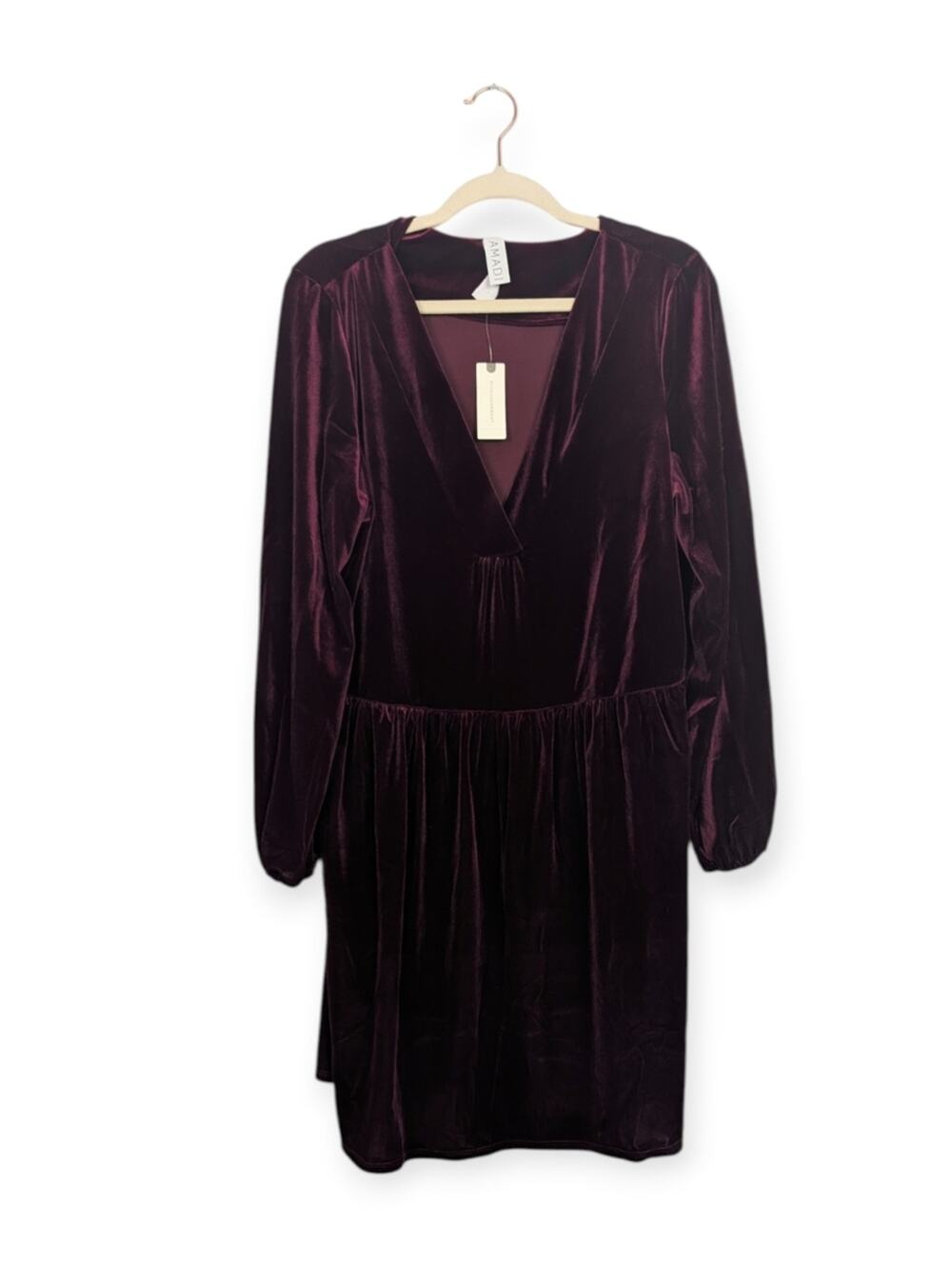 Anthropologie Amadi Velvet Dress L Greta Wine Long Sleeve Tunic NWT